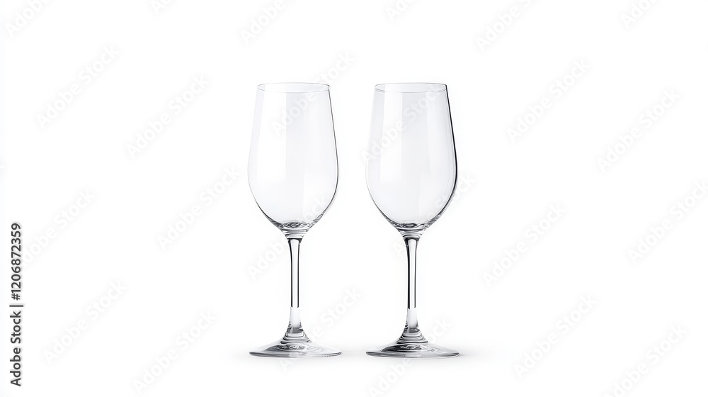 Elegant Empty Wine Glasses Standing Together on a White Background Ideal for Celebrations, Gatherings, or Promotional Material for Wine Related Events and Products Elegant Empty Wine Glasses Standing Together on a White Background Ideal for Celebrations, Gatherings, or Promotional Material for Wine Related Events and Products