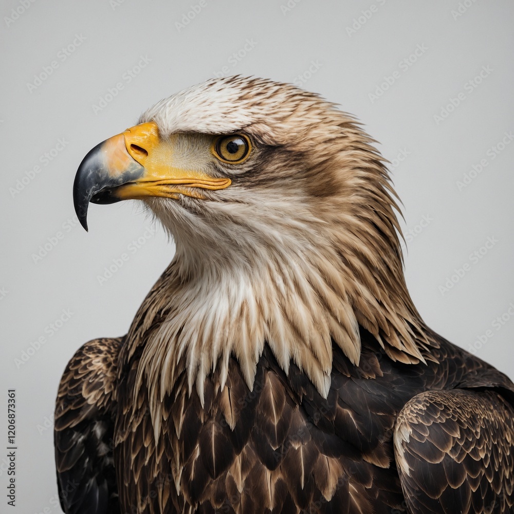 Obraz premium A minimalist design of an eagle using black and gold accents, set against a white background.