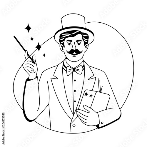Magician illustration in a glyph style 

