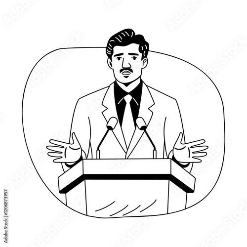 A politician giving a speech, glyph style illustration 

