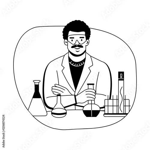 Lab technician illustration in a glyph style 
