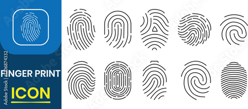 Set of fingerprints icon. Fingerprint Scanner, Digital touch scan identification, electronic sensor authentication, password, safety, lock secure security, Security system. Vector Illustration.