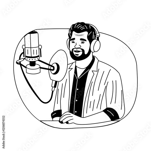 Voice artist illustration in a glyph style 

