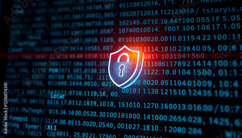 Digital Shield with Binary Code Representing Data Security and Cyber Defense