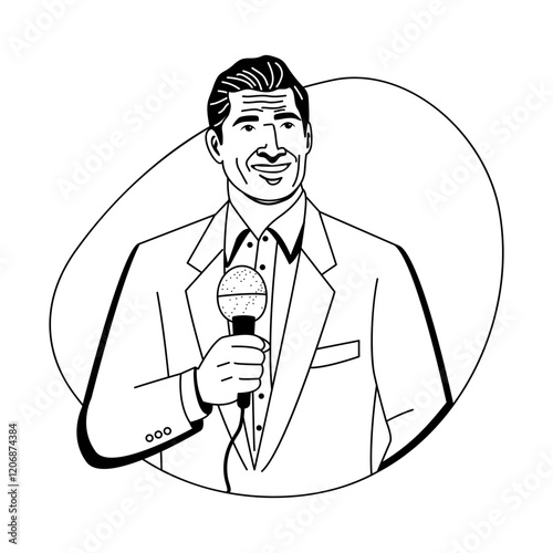 A glyph illustration of a sports commentator 

