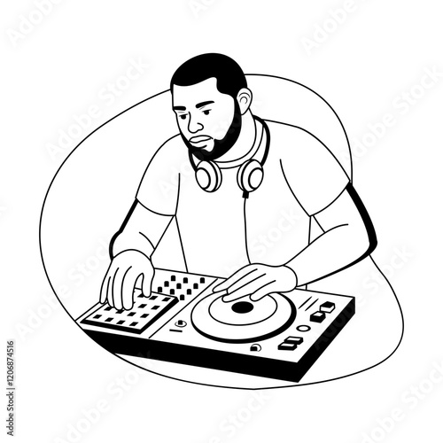 Disk jockey illustration in a glyph style 

