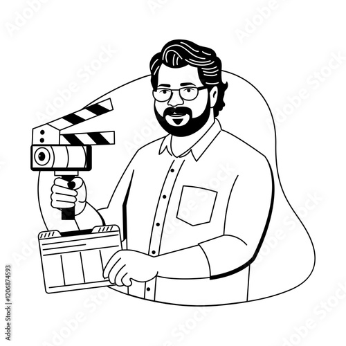 A glyph illustration of film director holding a camera 

