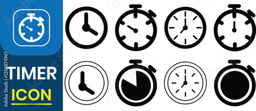 Timer, Clock vector icon set. Time management collection. Countdown, fast timer collection symbol icon set. Label cooking time. Vector illustration.