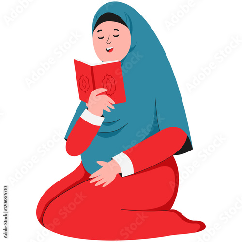 Muslim Woman Memorizes Makhraj Al-Quran Illustration