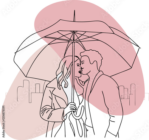 Romantic Couple Kissing Under Umbrella in City.. Happy Valentine day