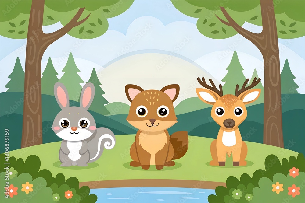Fototapeta premium Cute Woodland Animal Characters Clipart Set 