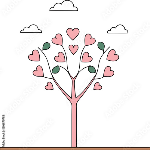 Love Tree with Pink Hearts. Happy Valentine day