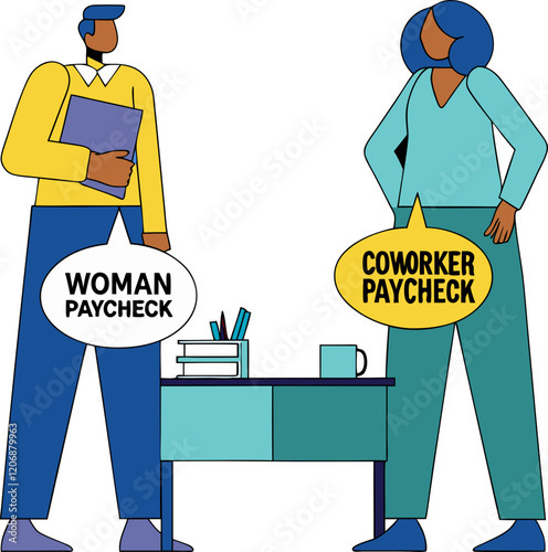 Gender Pay Gap Woman vs. Coworker Paycheck.