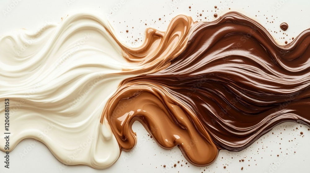 Smooth Swirls of White, Milk, and Dark Chocolate Creating a Delicious Abstract Background Smooth Swirls of White, Milk, and Dark Chocolate Creating a Delicious Abstract Background
