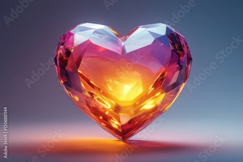 A heart-shaped crystal radiates warm light, highlighting its vibrant colors. Ideal for a romantic atmosphere during Valentine's Day celebrations or gifts