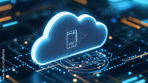 Digital Cloud Icon with Smartphone Symbol on a Futuristic Technology Background