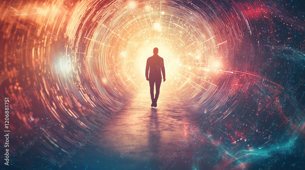 A person walking through a quantum tunnel, surrounded by luminous particles and energy waves, glowing with an ethereal light, embodying the mysterious nature of quantum travel.
A person walking through a quantum tunnel, surrounded by luminous particles and energy waves, glowing with an ethereal light, embodying the mysterious nature of quantum travel.