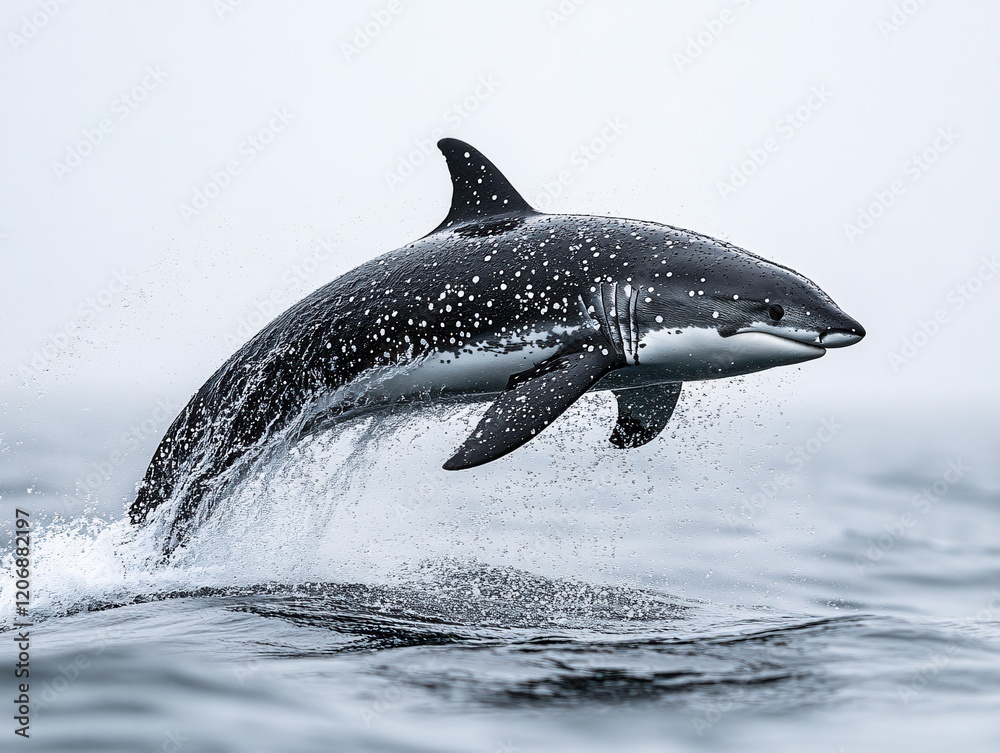Fototapeta premium Majestic Spotted Shark Leaps Ocean Wave Dramatic Wildlife Scene