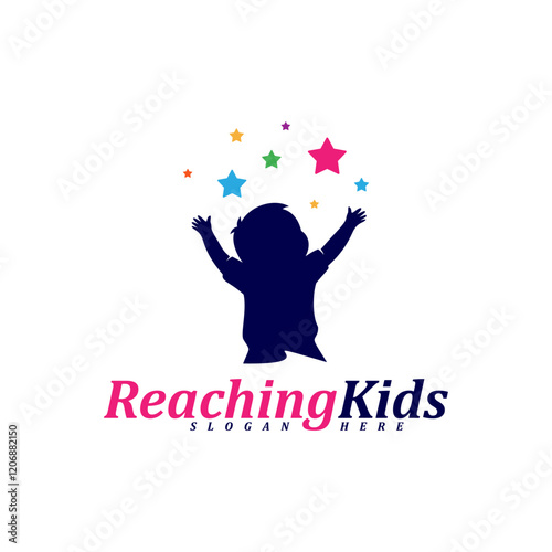 Child reaching stars logo design concept vector. Reaching Stars Logo Design Template. Dream star logo. Creative Symbol. Icon