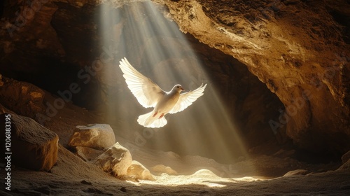 1. **Resurrection of Jesus Christ: A White Dove Soaring from the Stone Tomb in Light Rays**