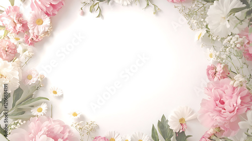 Wallpaper Mural Elegant floral frame with pink blossoms and green leaves design Torontodigital.ca