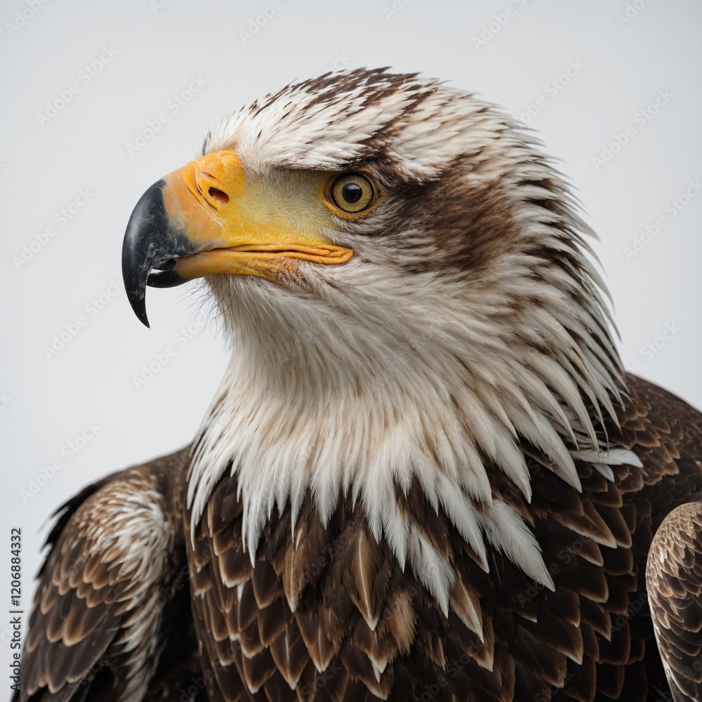 Obraz premium An eagle with its beak slightly open, as if calling, against a white background.