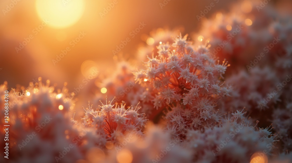 Sunlit flowers with dewdrops in a dreamy bokeh background Sunlit flowers with dewdrops in a dreamy bokeh background
