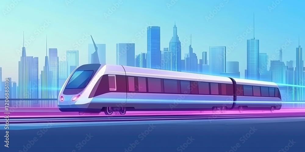 Naklejka premium Futuristic Digital Network: Abstract 3D Visualization of Modern Urban Connectivity. High-Tech Blue-Purple Arcs and Lines Illustrate Advanced Electronic Information Flow. AI-Generated Design for Tech M