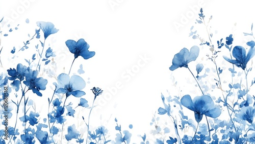 Watercolor blue floral border design.