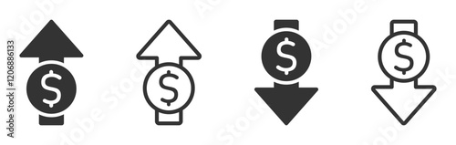 Dollar increase and decrease vector icon design collection