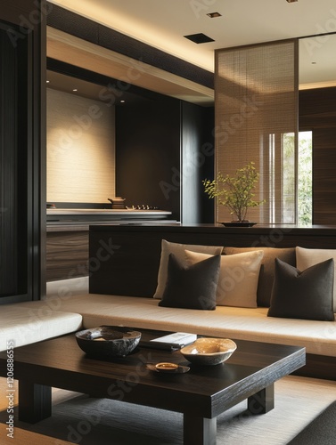 Modern minimalist living room interior design with neutral tones