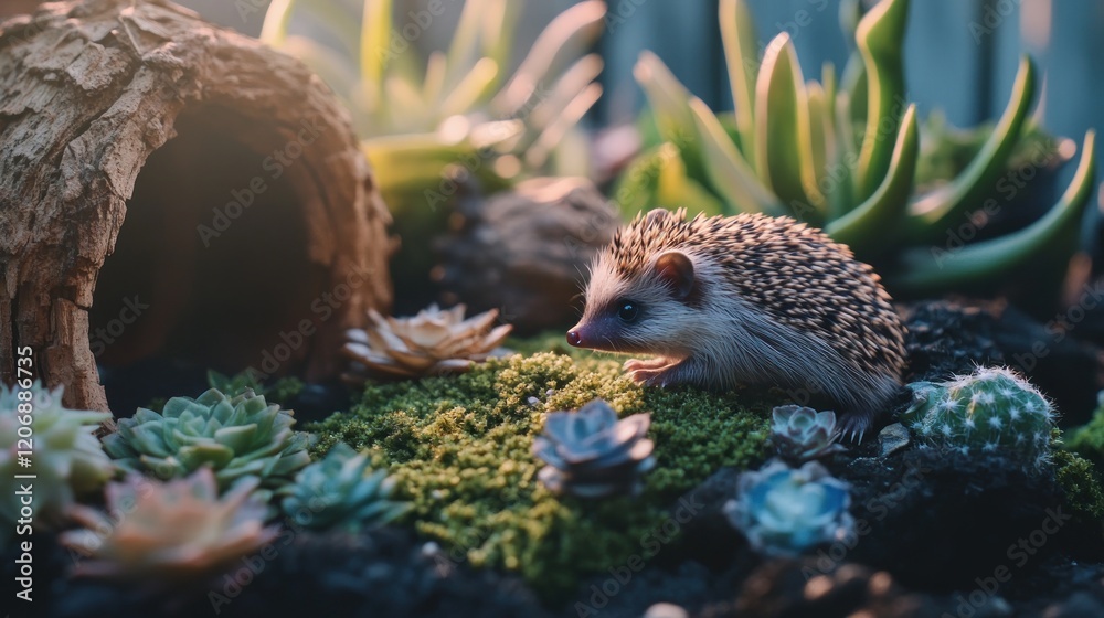 Fototapeta premium Hedgehog in a Miniature Garden