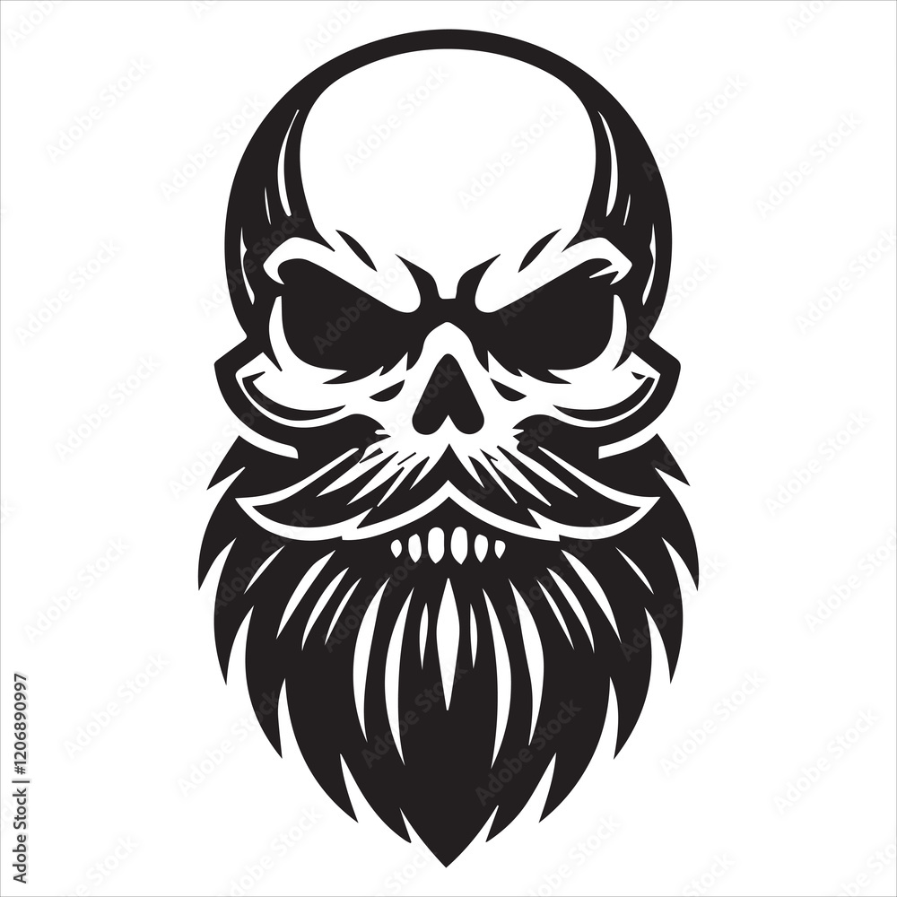 Obraz premium Bearded Skull Vector illustration, Creepy Bearded Skull silhouette Design 