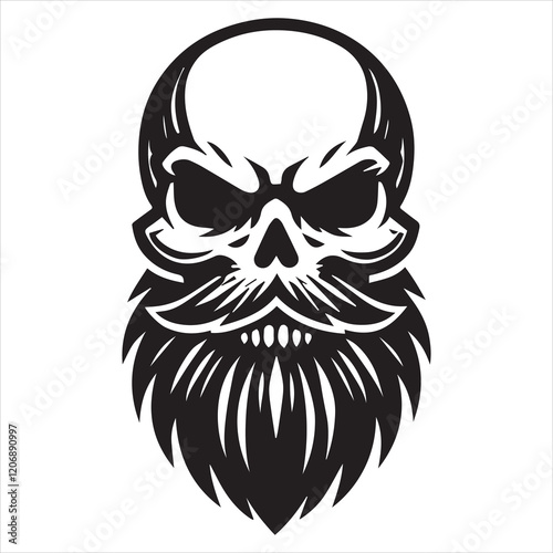 Bearded Skull Vector illustration, Creepy Bearded Skull silhouette Design
