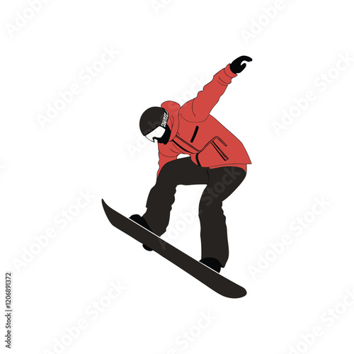 A snowboarder is captured in mid-air, gracefully executing a jump vector illustration