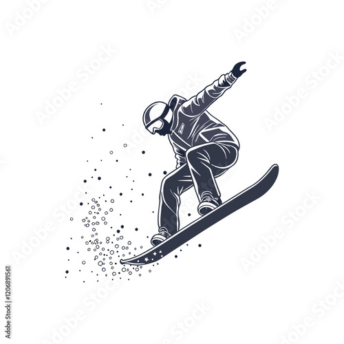 A snowboarder is captured in mid-air, gracefully executing a jump vector illustration