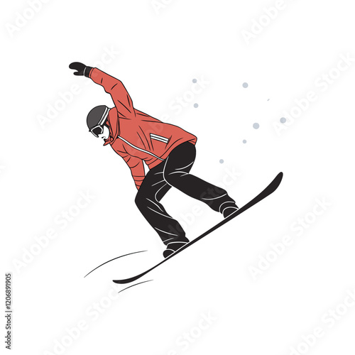 A snowboarder is captured in mid-air, gracefully executing a jump vector illustration