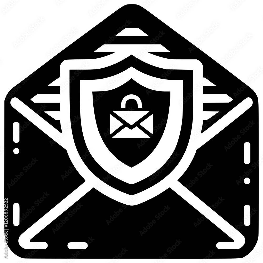 Envelope with an alert message and shield icon Envelope with an alert message and shield icon