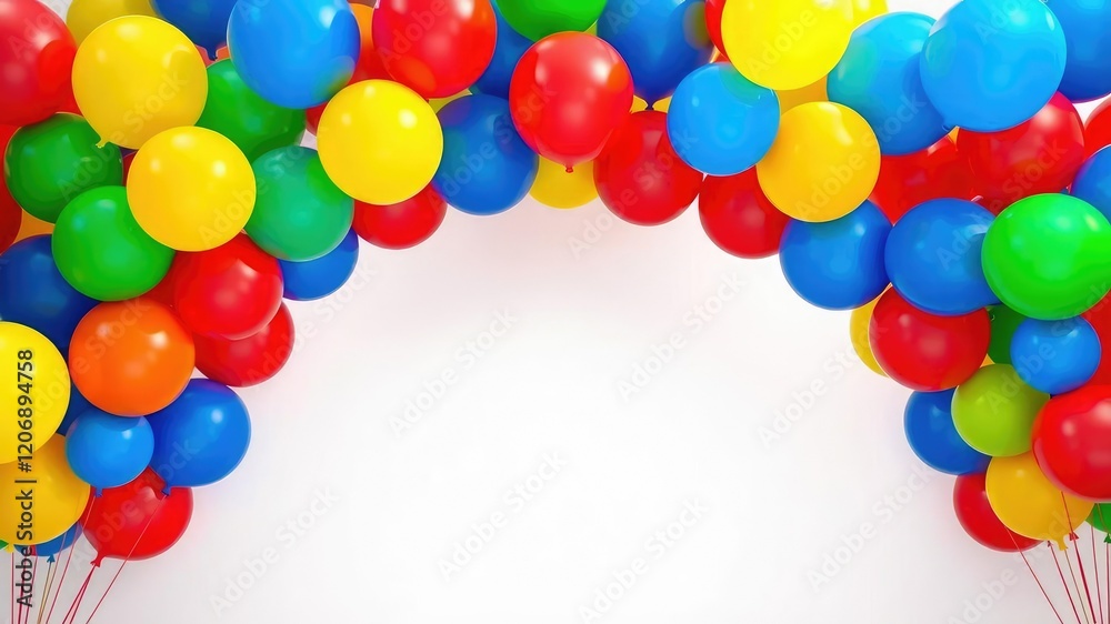 A stunning display of colorful balloons - red blue green and yellow - arranged in an arch shape across a white backdrop, birthday decor, colorful balloons, pastel colors A stunning display of colorful balloons - red blue green and yellow - arranged in an arch shape across a white backdrop, birthday decor, colorful balloons, pastel colors