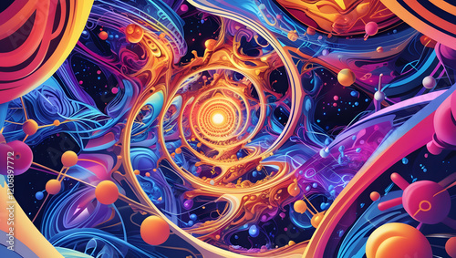 colorful and vibrant scientific background with molecules vector illustration. AI Generated