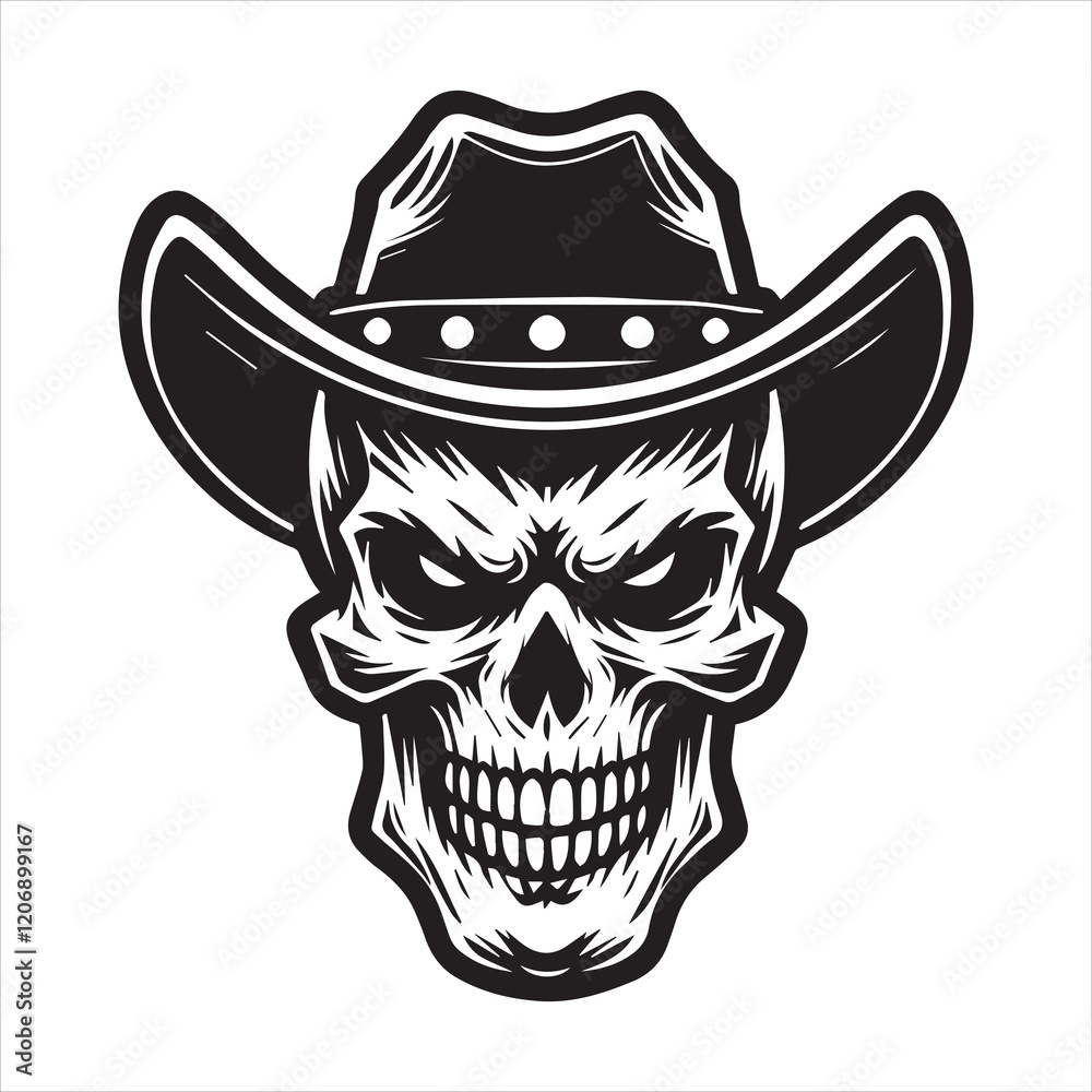 Wild West Skull Vector illustration, Creepy Wild West Skull silhouette Design
Wild West Skull Vector illustration, Creepy Wild West Skull silhouette Design
