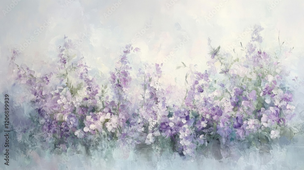 Naklejka premium Soft Hues of Purple Flowers Watercolor Painting