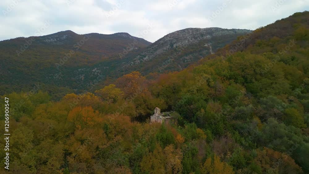 fantasy ancient church on the slope of autumn forest mountains fantasy ancient church on the slope of autumn forest mountains