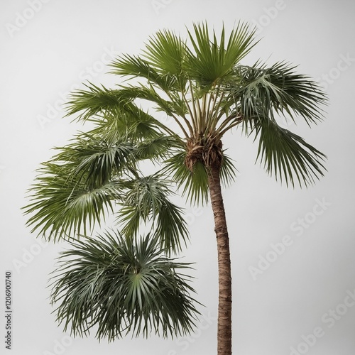 A cabbage palm tree with a full crown of fan-shaped leaves, on a clear white background.
