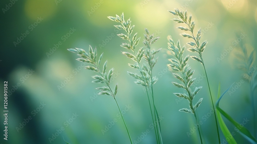 Naklejka premium Serene Green Grass in Soft Sunlight