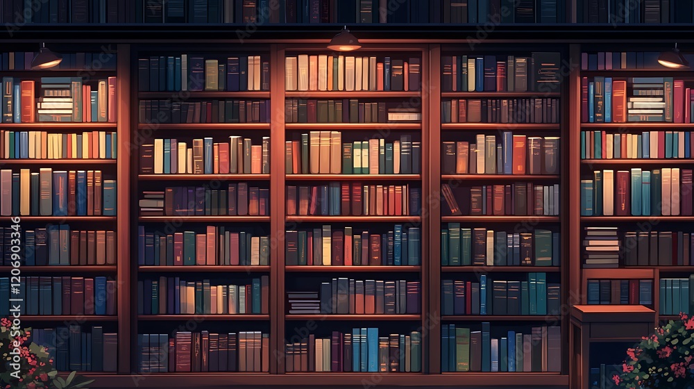 A large bookshelf filled with various books each library background A large bookshelf filled with various books each library background