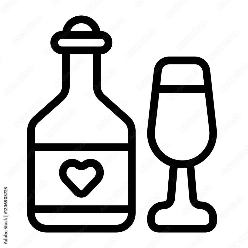 Champagne Bottle and Flute Line Icon Champagne Bottle and Flute Line Icon
