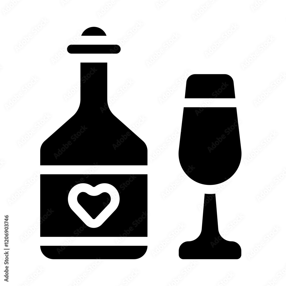 Champagne Bottle and Flute Solid Icon Champagne Bottle and Flute Solid Icon