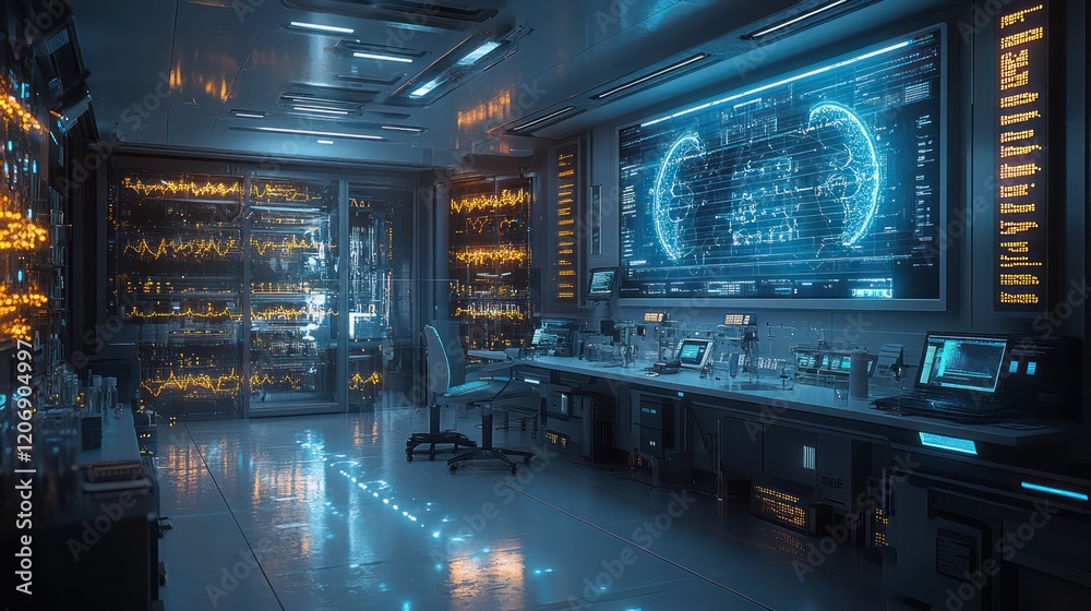 Futuristic Research Lab: Advanced Technology and Data Visualization Futuristic Research Lab: Advanced Technology and Data Visualization