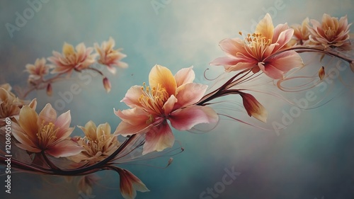 Abstract Interpretation of Kadupul Flower with Flowing Lines and Gentle Hues photo